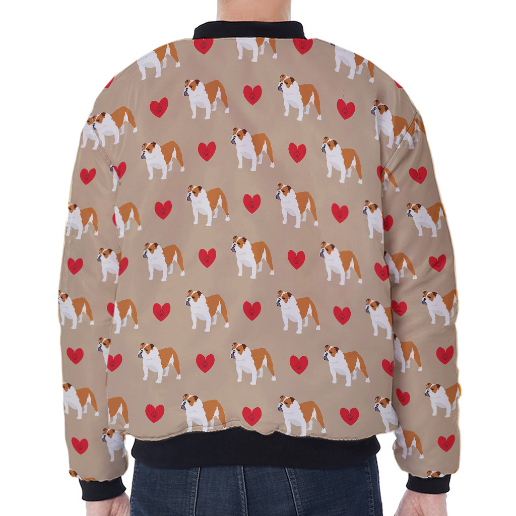 Love English Bulldog Pattern Print Zip Sleeve Bomber Jacket