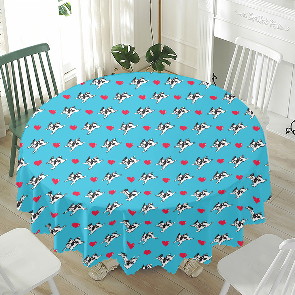 Love French Bulldog Pattern Print Waterproof Round Tablecloth