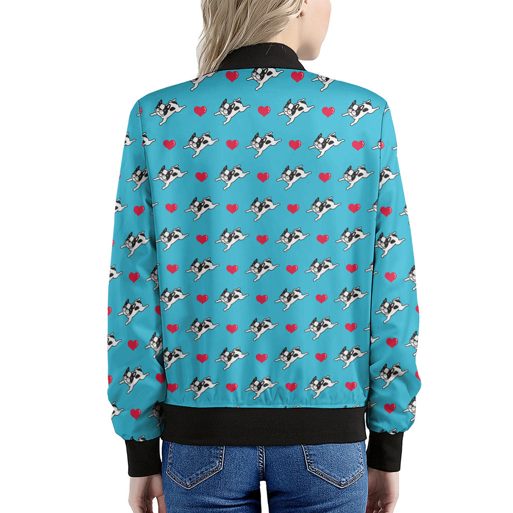 Love French Bulldog Pattern Print Women's Bomber Jacket