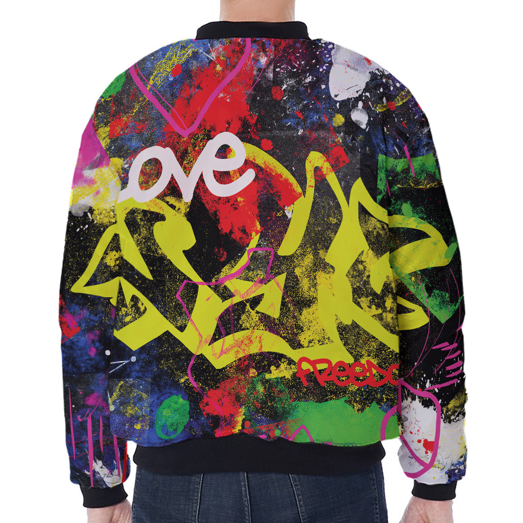Love NYC Graffiti Print Zip Sleeve Bomber Jacket