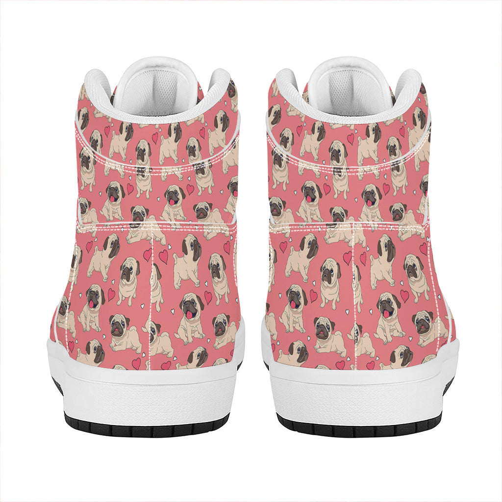 Love Pug Pattern Print High Top Leather Sneakers