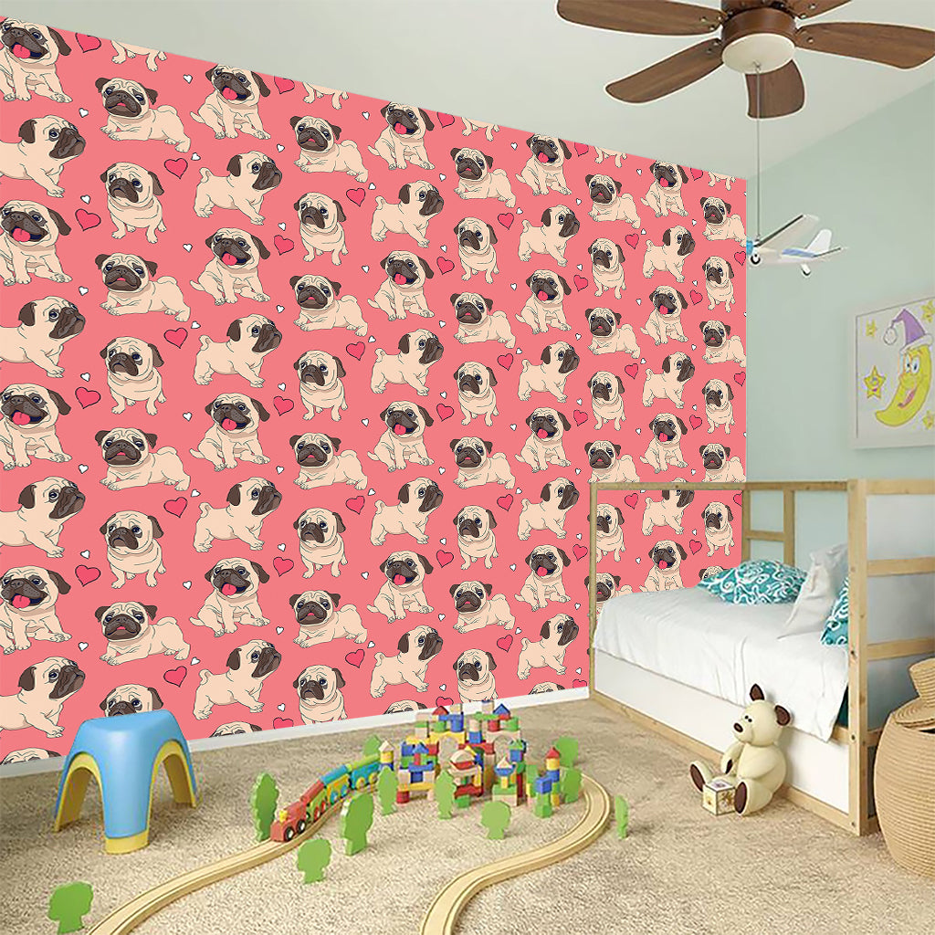 Love Pug Pattern Print Wall Sticker