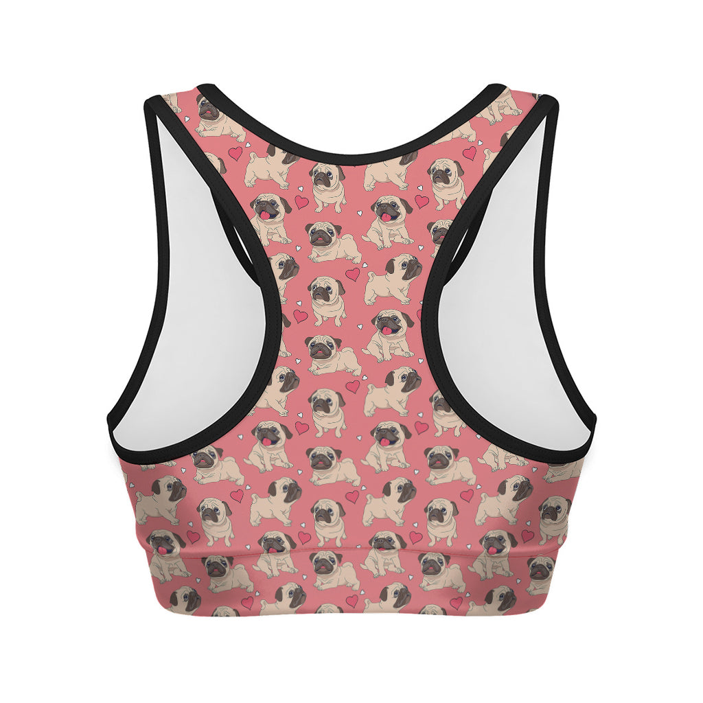Love Pug Pattern Print Women's Sports Bra