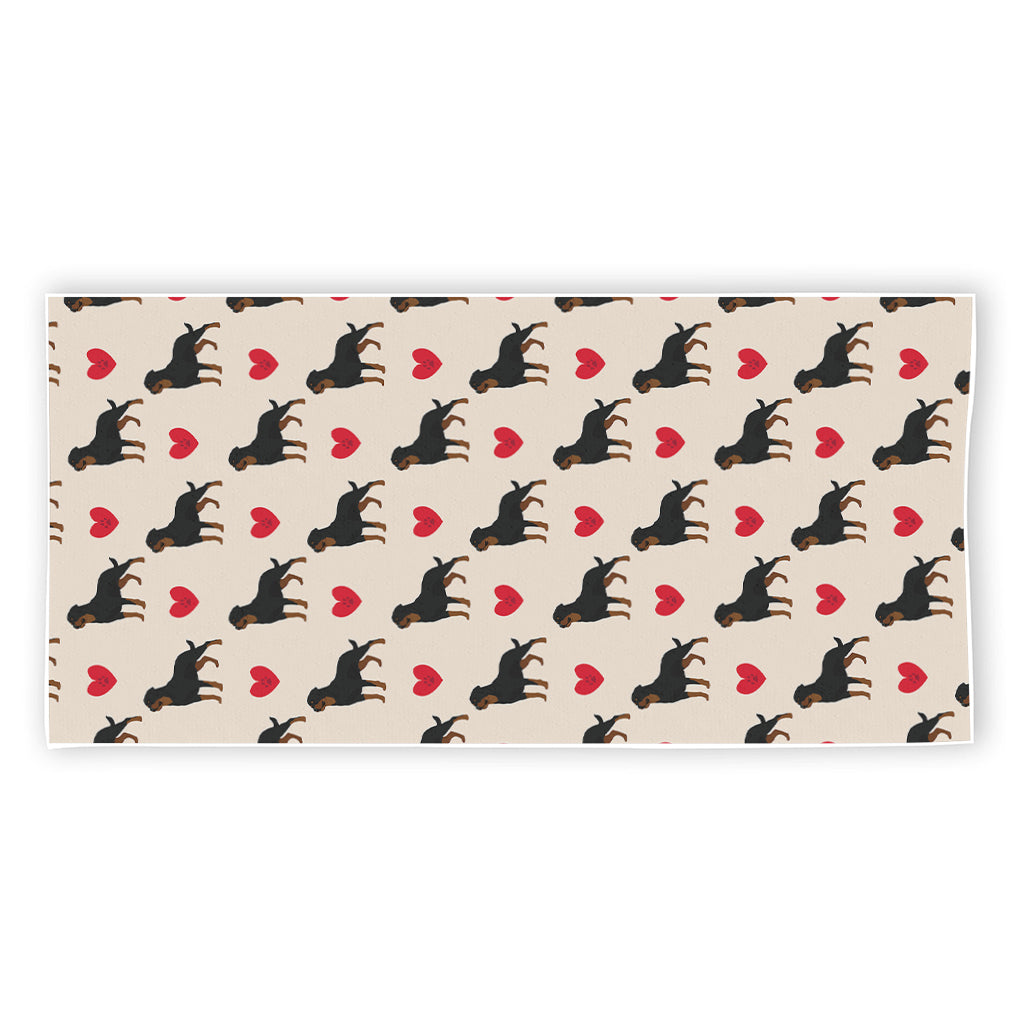 Love Rottweiler Pattern Print Beach Towel