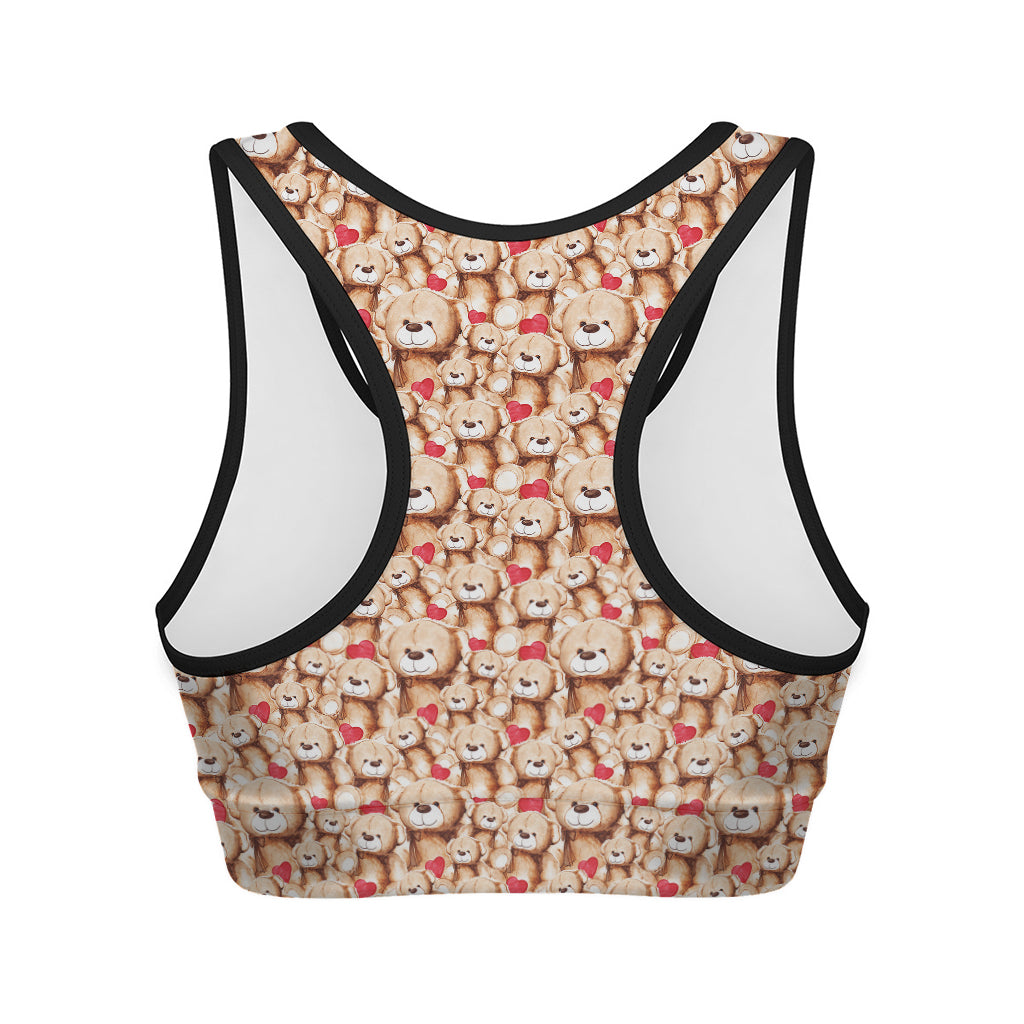 Lovely Teddy Bear Pattern Print Women's Sports Bra