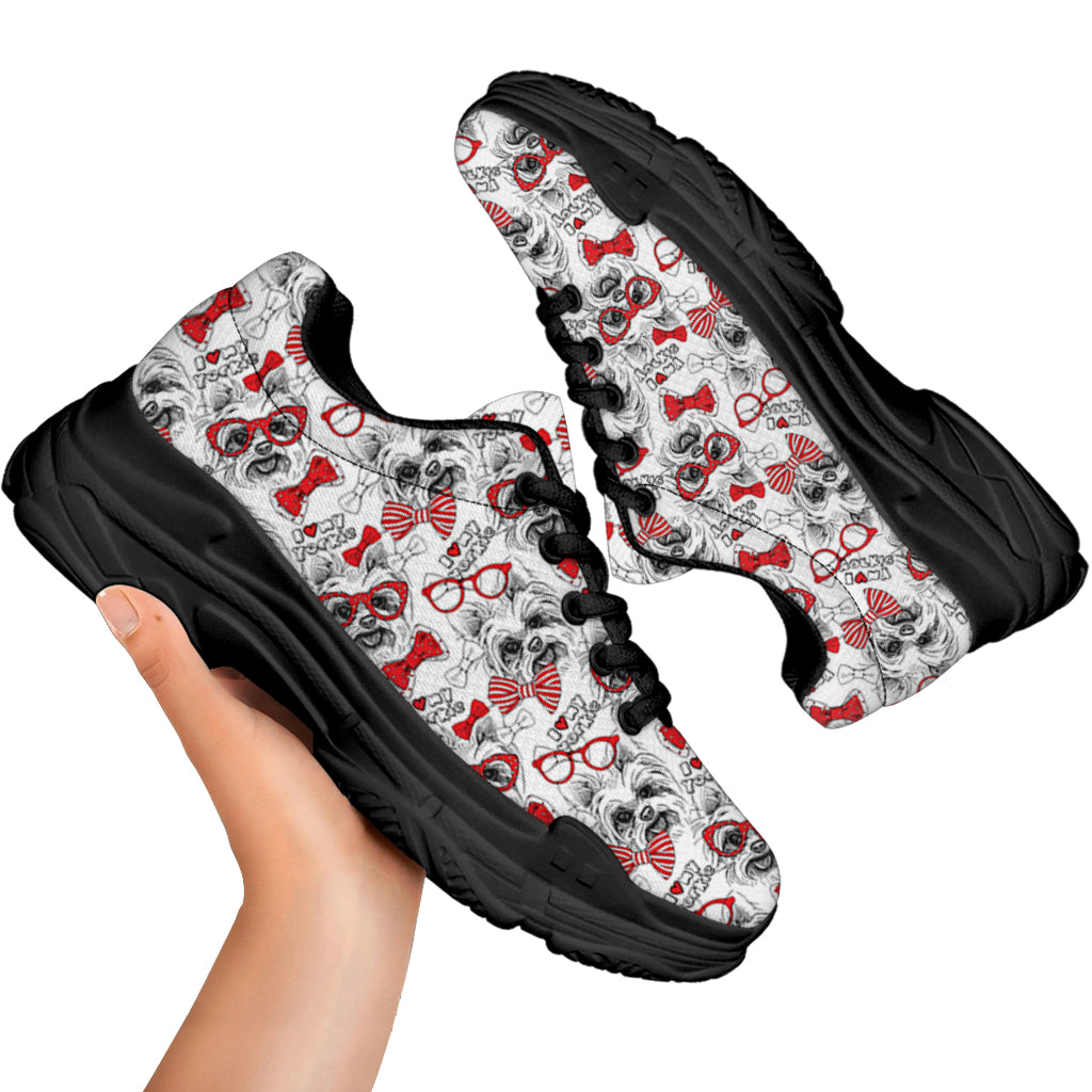 Lovely Yorkshire Terrier Pattern Print Black Chunky Shoes