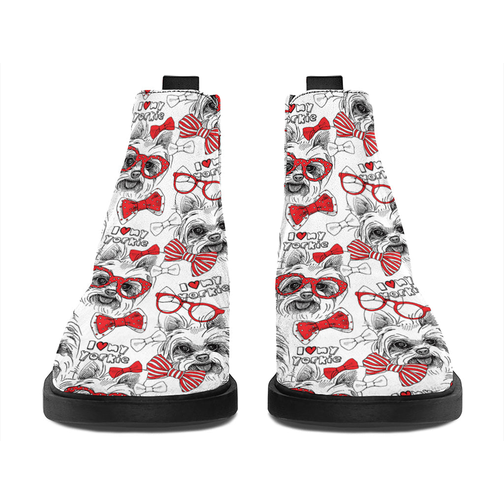 Lovely Yorkshire Terrier Pattern Print Flat Ankle Boots