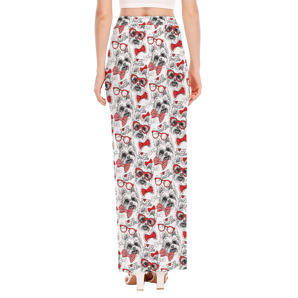 Lovely Yorkshire Terrier Pattern Print High Slit Maxi Skirt