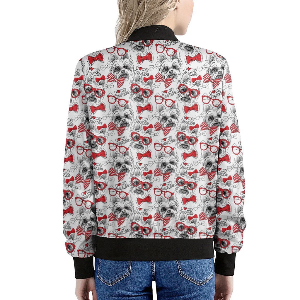 Lovely Yorkshire Terrier Pattern Print Women's Bomber Jacket