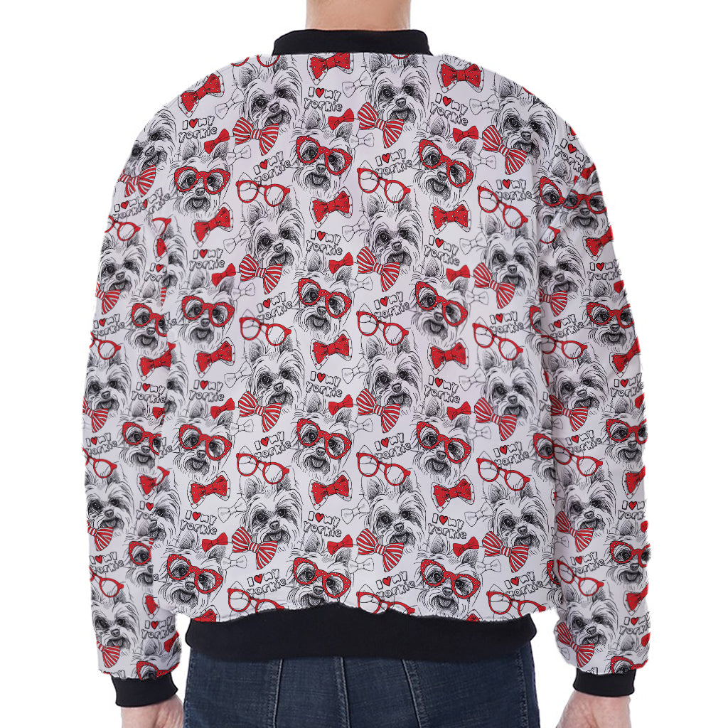 Lovely Yorkshire Terrier Pattern Print Zip Sleeve Bomber Jacket