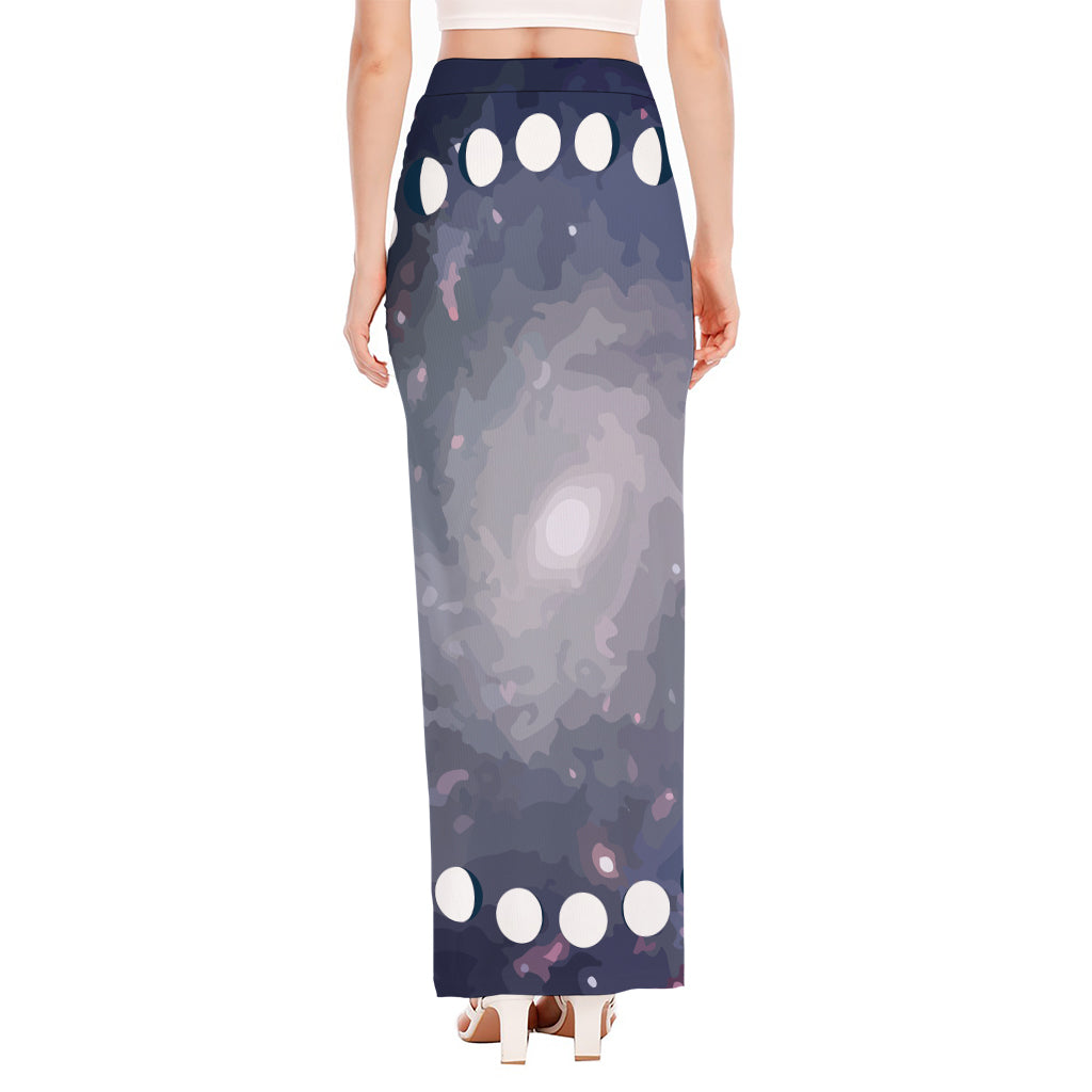 Lunar Phase Cycle Print High Slit Maxi Skirt