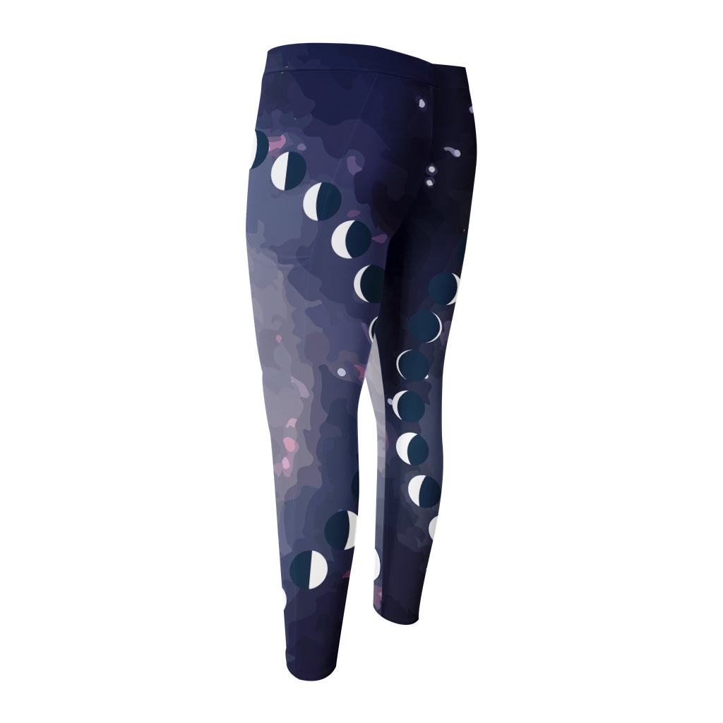 Lunar Phase Cycle Print Men's Compression Pants