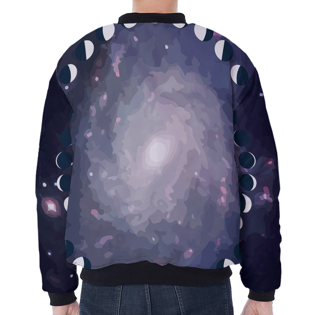 Lunar Phase Cycle Print Zip Sleeve Bomber Jacket