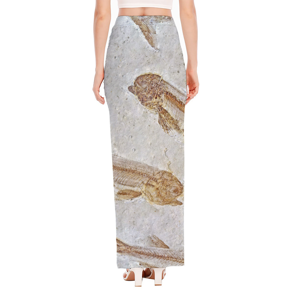 Lycoptera Fish Fossil Print High Slit Maxi Skirt