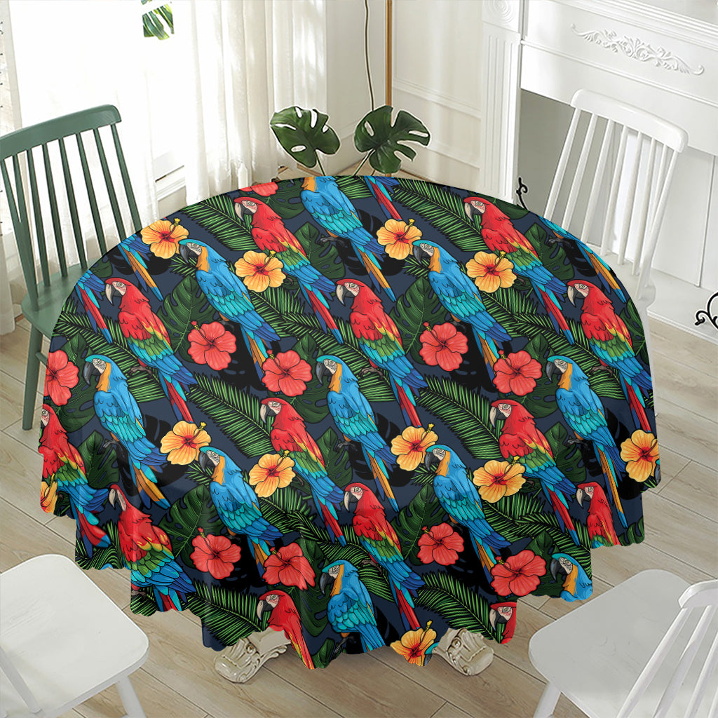 Macaw Parrot Pattern Print Waterproof Round Tablecloth