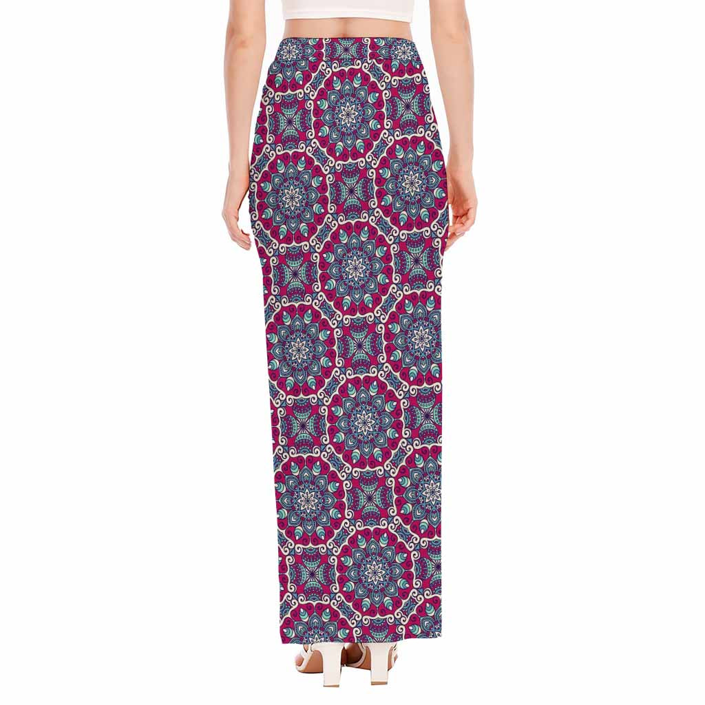 Magenta Mandala Bohemian Pattern Print High Slit Maxi Skirt