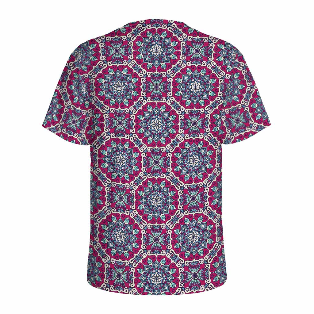 Magenta Mandala Bohemian Pattern Print Men's Sports T-Shirt