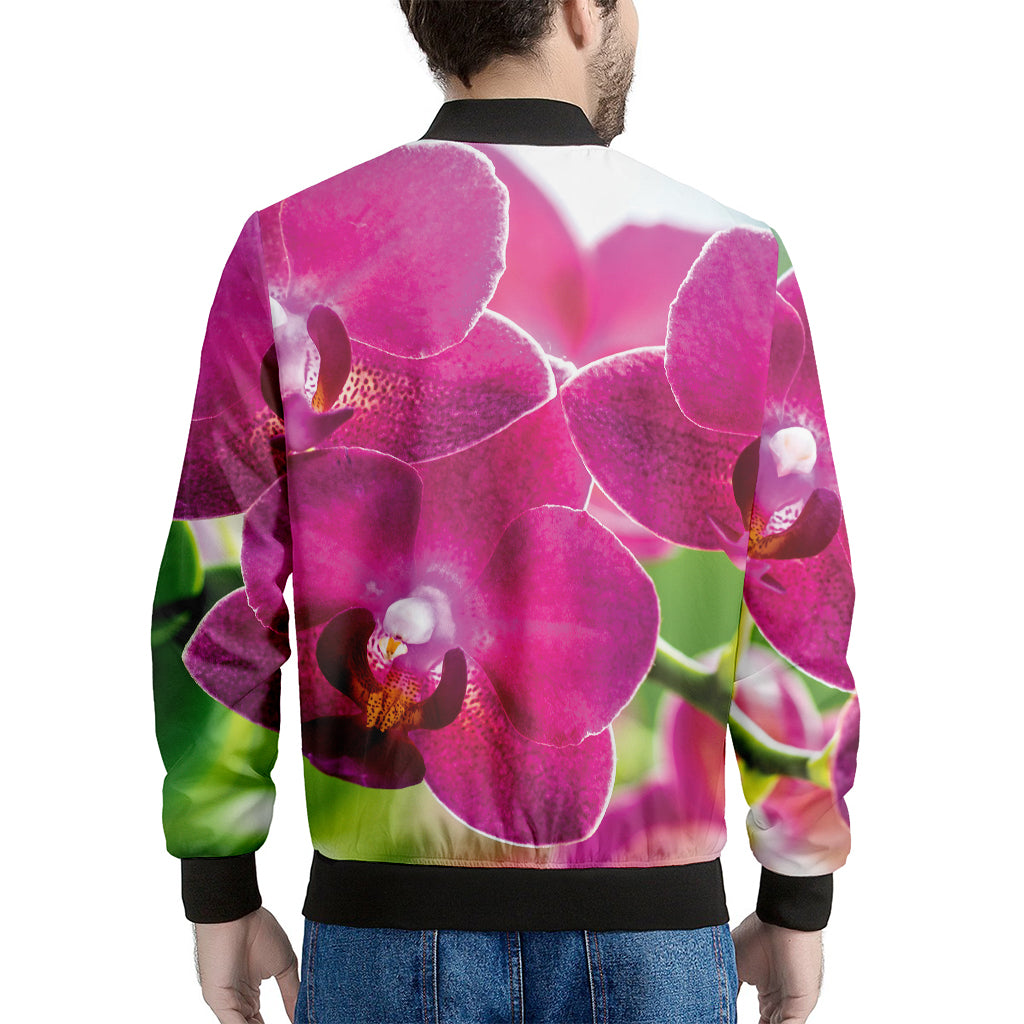 Magenta Orchid Flower Print Men's Bomber Jacket