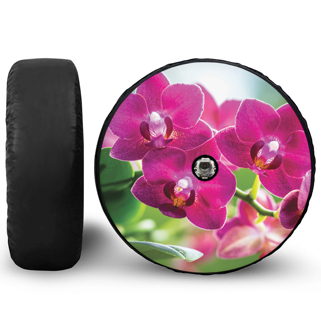 Magenta Orchid Flower Print Tire Cover With Camera Hole