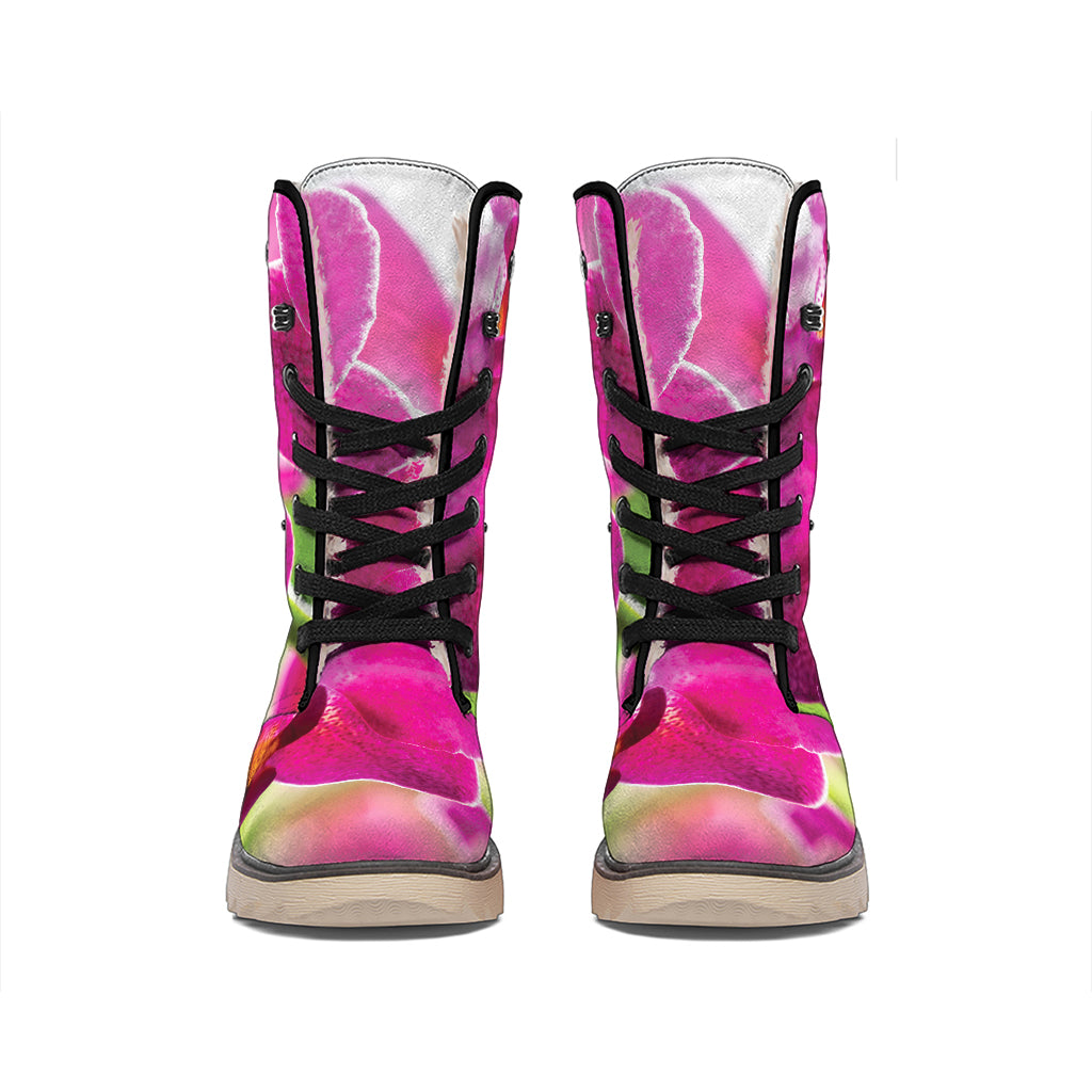 Magenta Orchid Flower Print Winter Boots