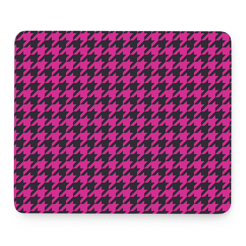Magenta Pink And Black Houndstooth Print Mouse Pad