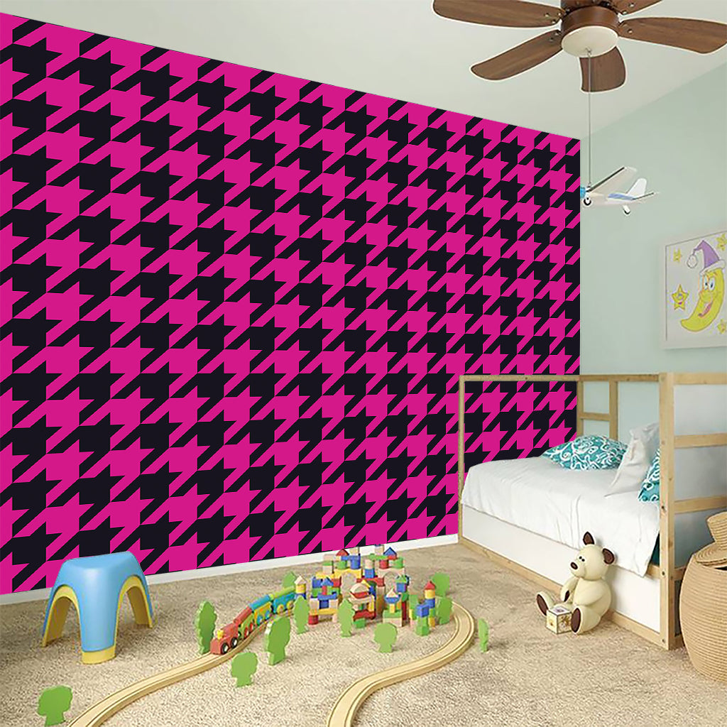 Magenta Pink And Black Houndstooth Print Wall Sticker
