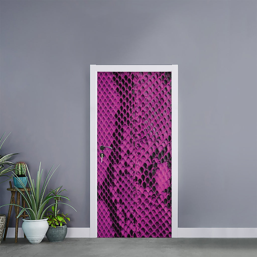 Magenta Pink And Black Snakeskin Print Door Sticker