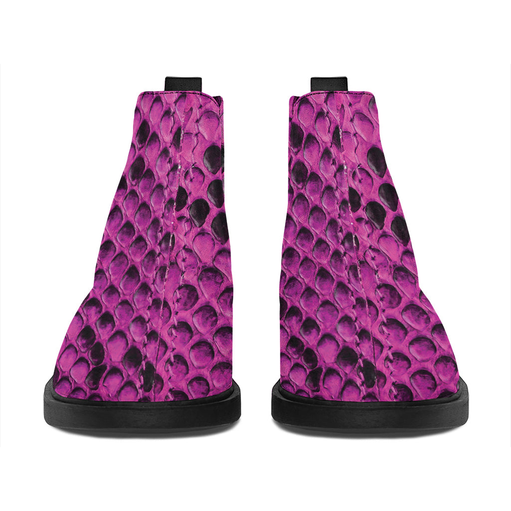 Magenta Pink And Black Snakeskin Print Flat Ankle Boots