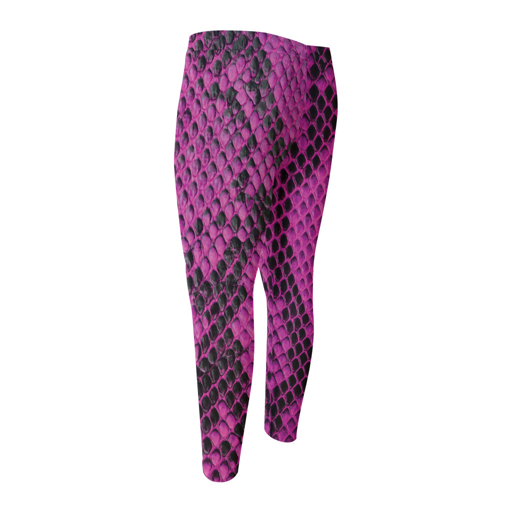 Magenta Pink And Black Snakeskin Print Men's Compression Pants