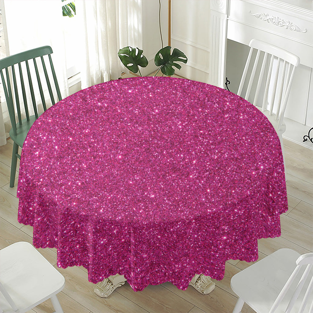 Magenta Pink (NOT Real) Glitter Print Waterproof Round Tablecloth