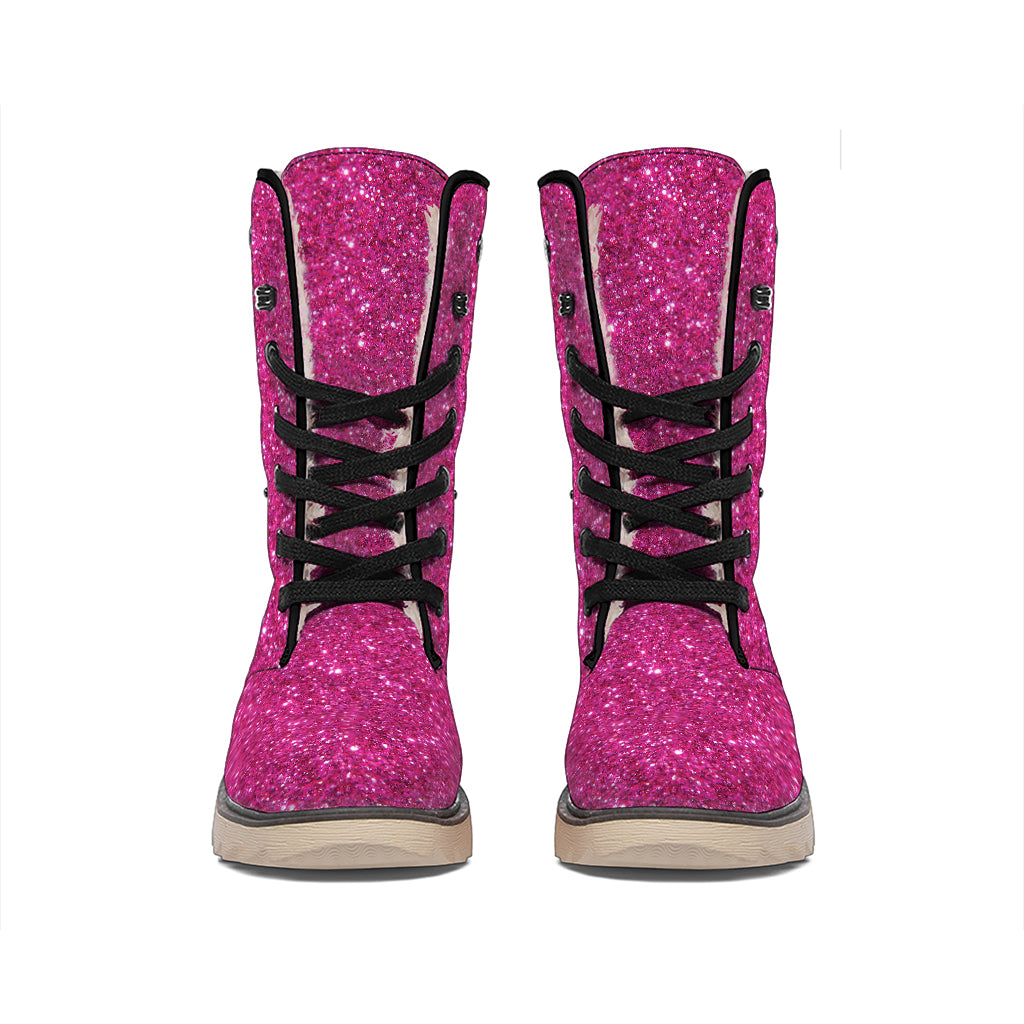 Magenta Pink (NOT Real) Glitter Print Winter Boots