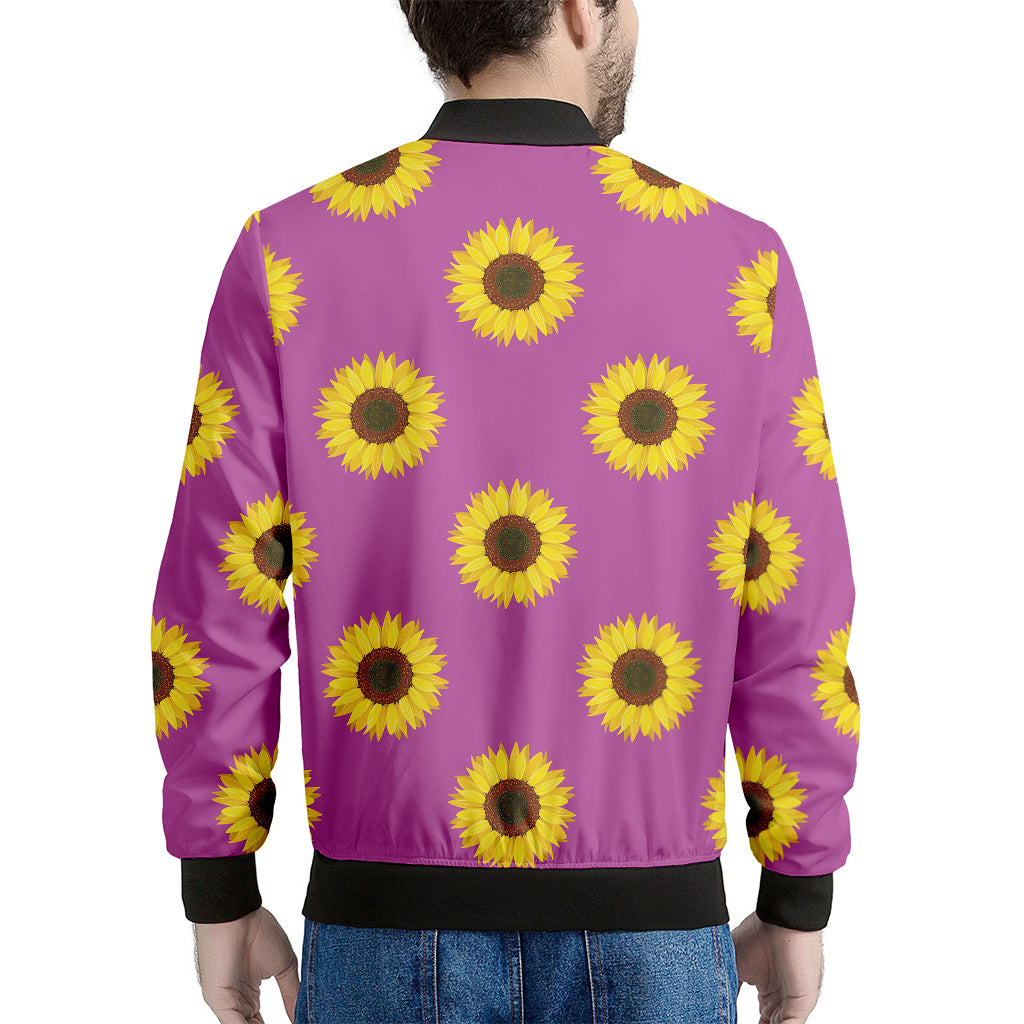 Magenta Pink Sunflower Pattern Print Men's Bomber Jacket