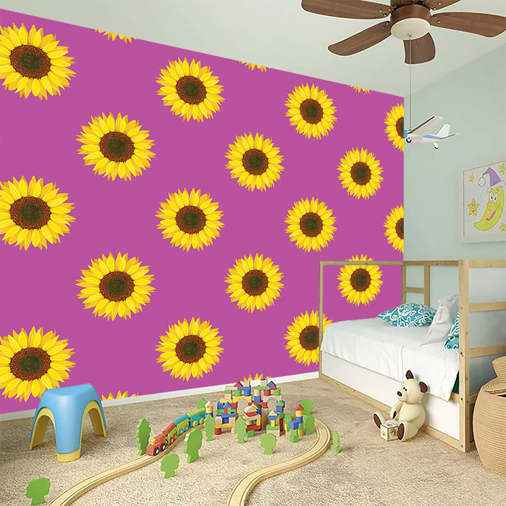 Magenta Pink Sunflower Pattern Print Wall Sticker