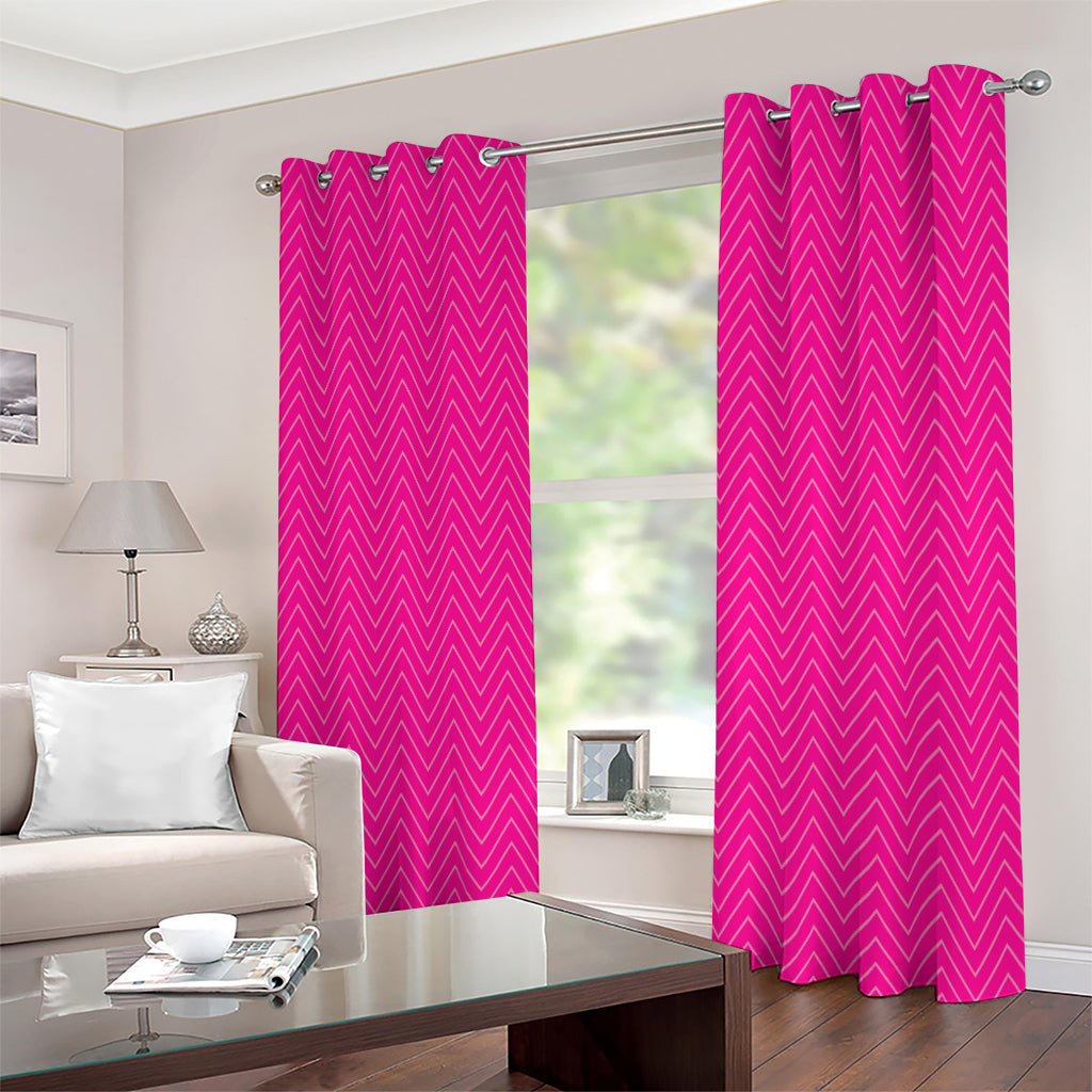 Magenta Pink Zigzag Pattern Print Extra Wide Grommet Curtains