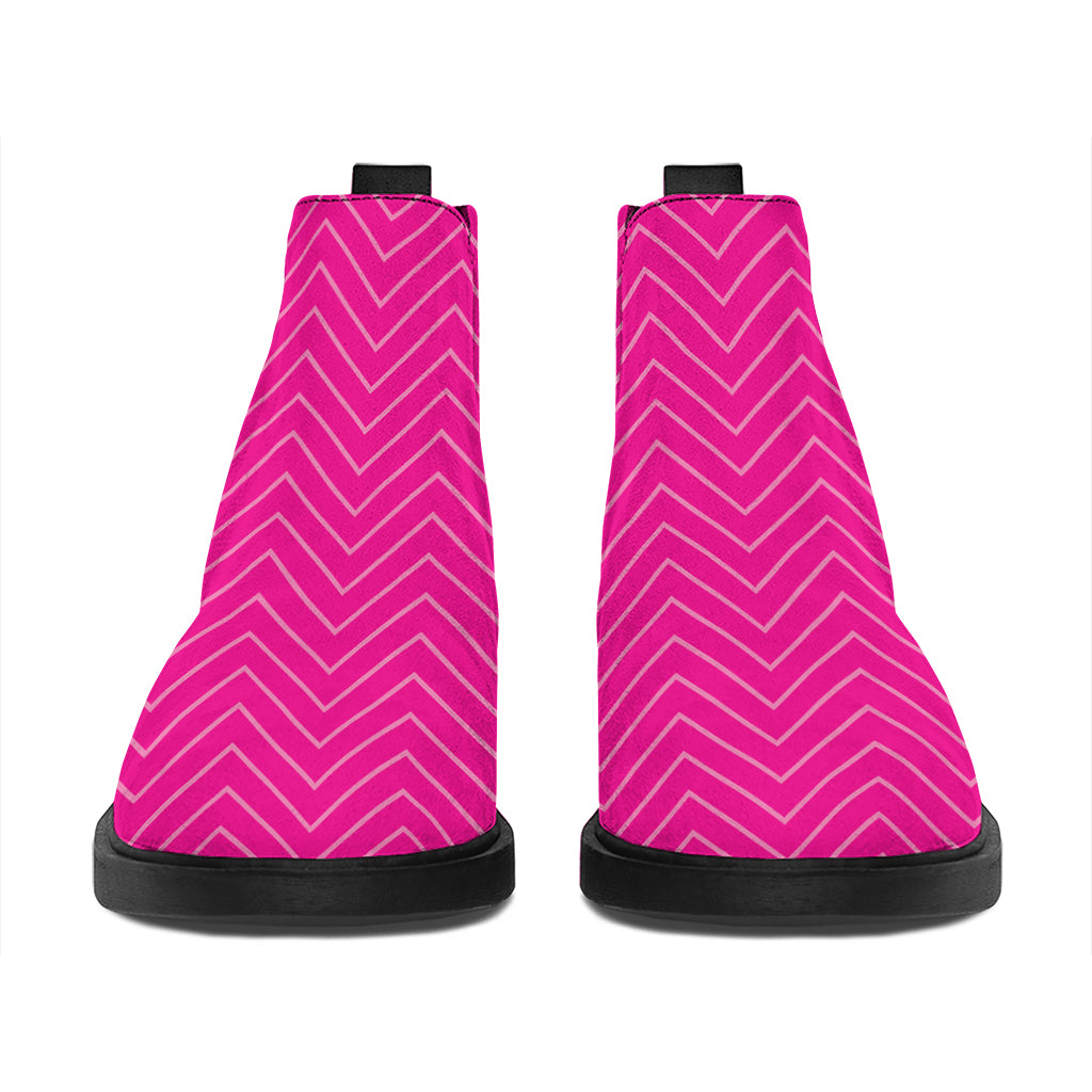 Magenta Pink Zigzag Pattern Print Flat Ankle Boots