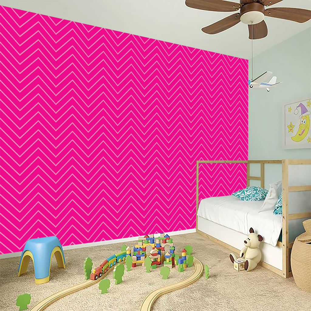 Magenta Pink Zigzag Pattern Print Wall Sticker