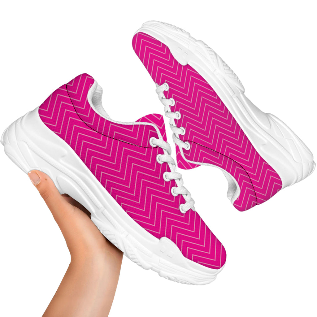 Magenta Pink Zigzag Pattern Print White Chunky Shoes