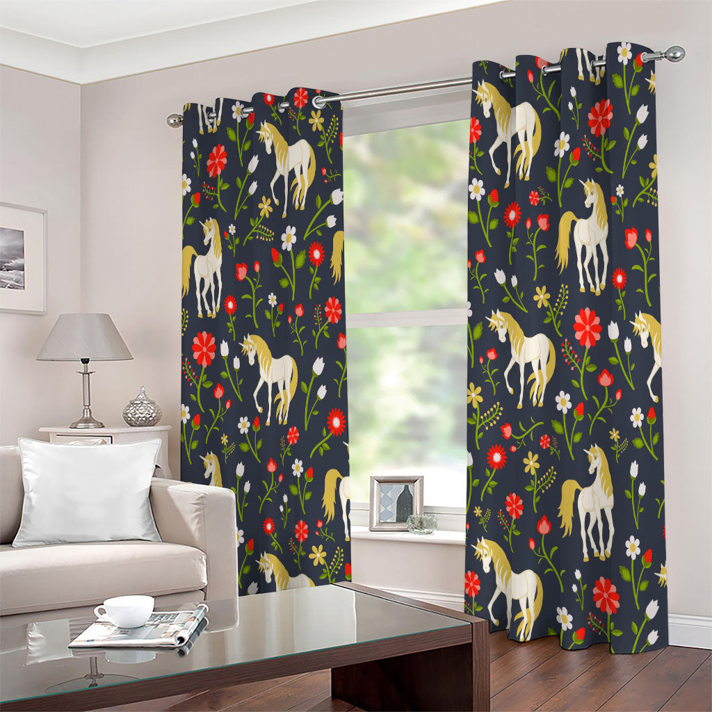 Magic Floral Unicorn Pattern Print Extra Wide Grommet Curtains