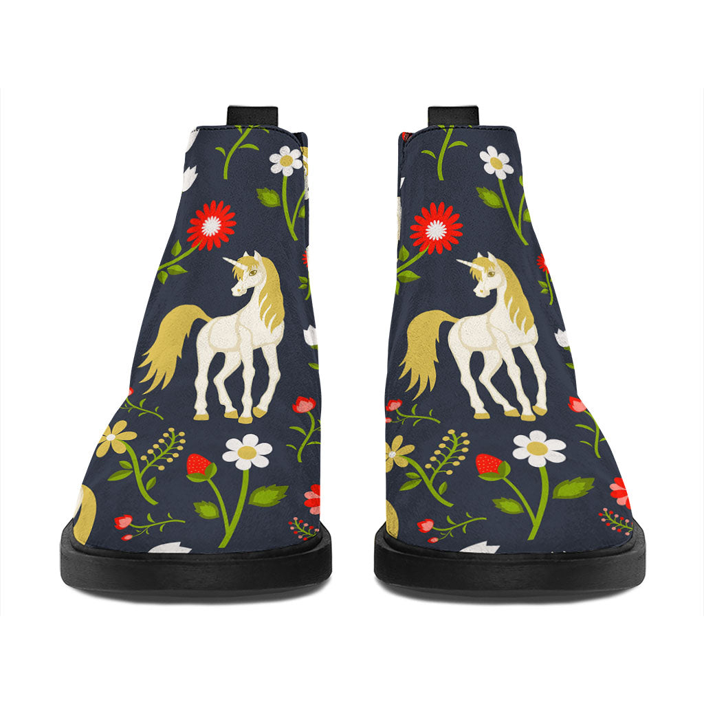 Magic Floral Unicorn Pattern Print Flat Ankle Boots