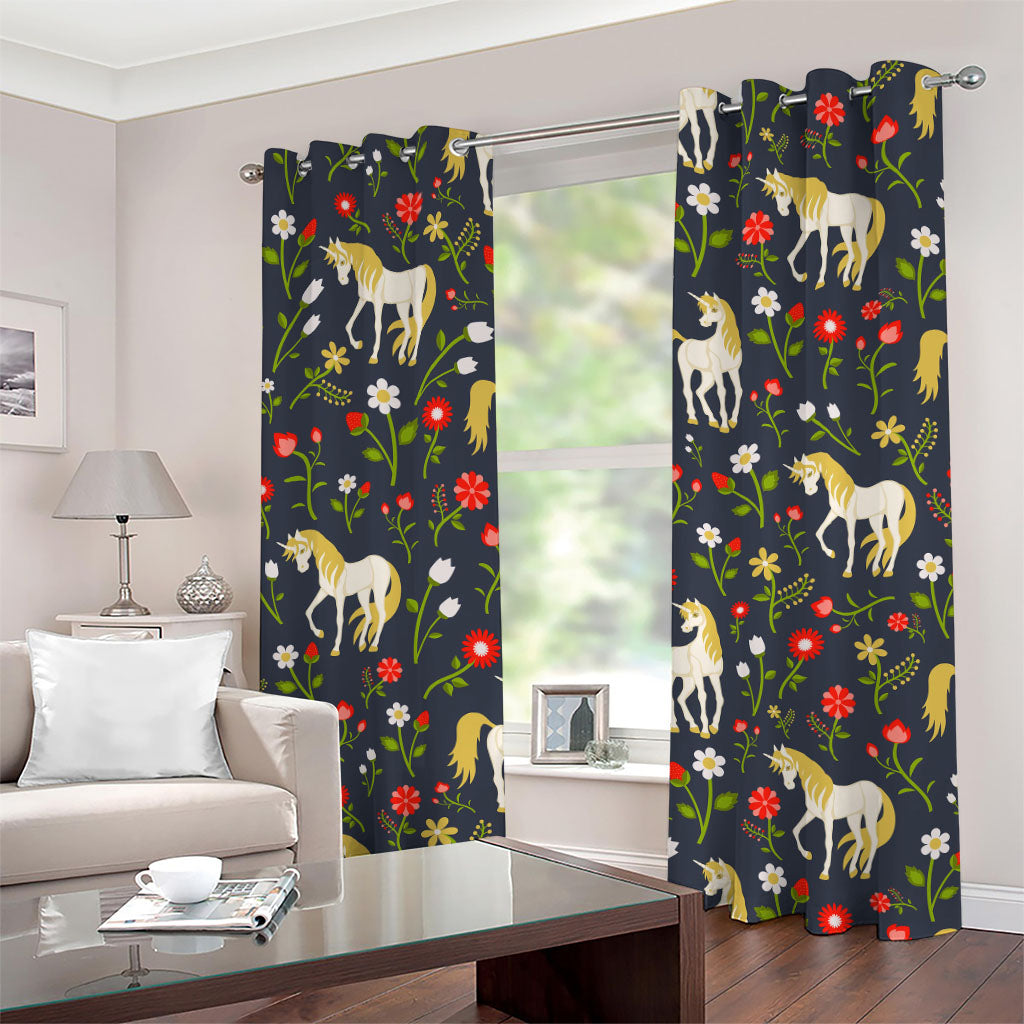 Magic Floral Unicorn Pattern Print Grommet Curtains
