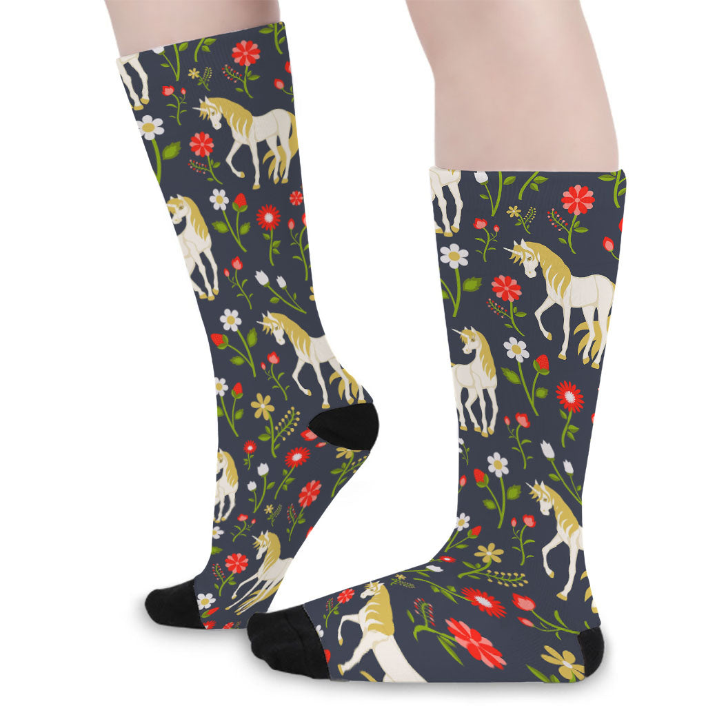 Magic Floral Unicorn Pattern Print Long Socks