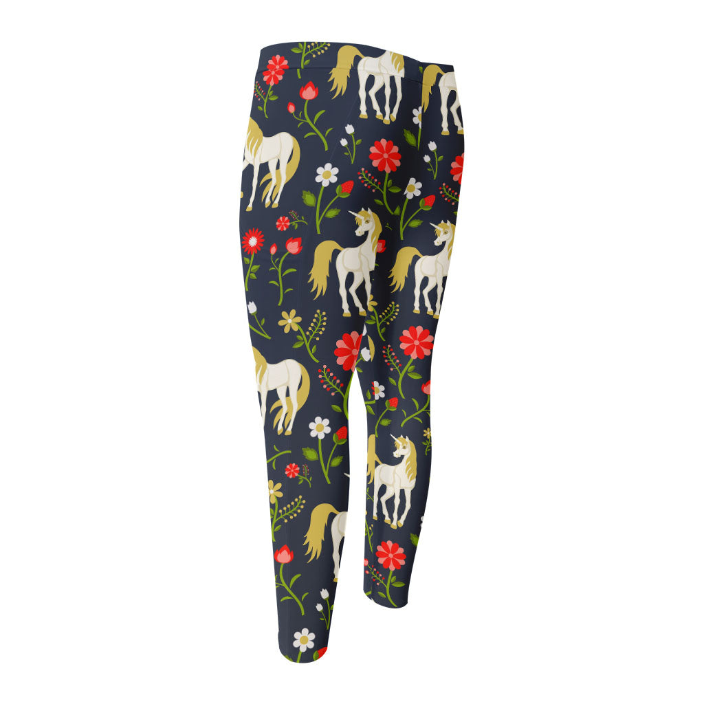 Magic Floral Unicorn Pattern Print Men's Compression Pants