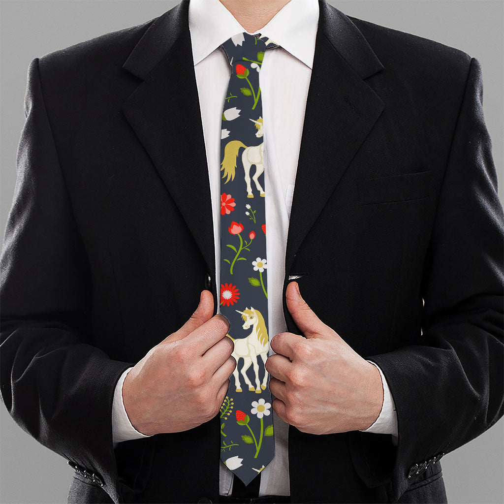 Magic Floral Unicorn Pattern Print Necktie