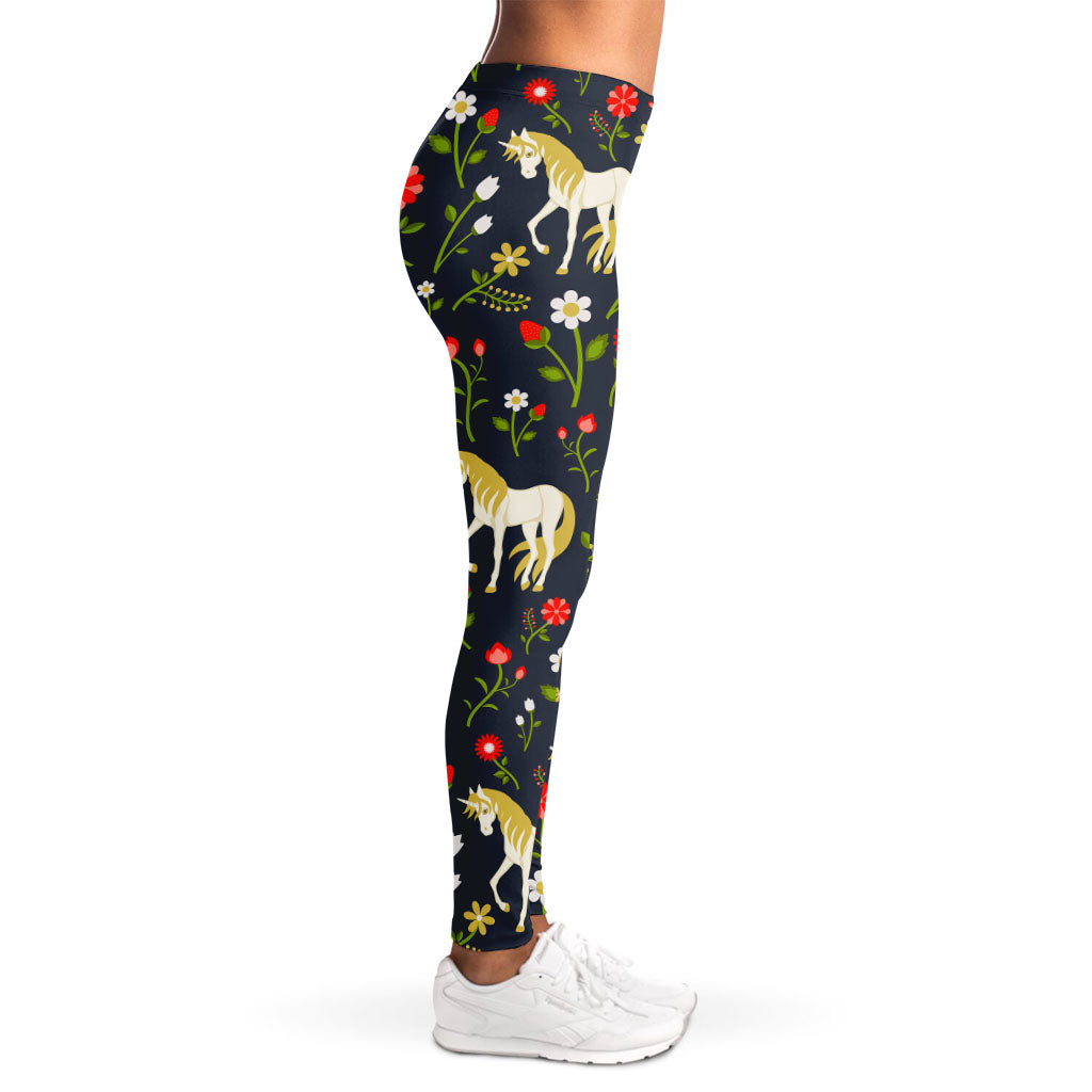 Magic Floral Unicorn Pattern Print Women's Leggings