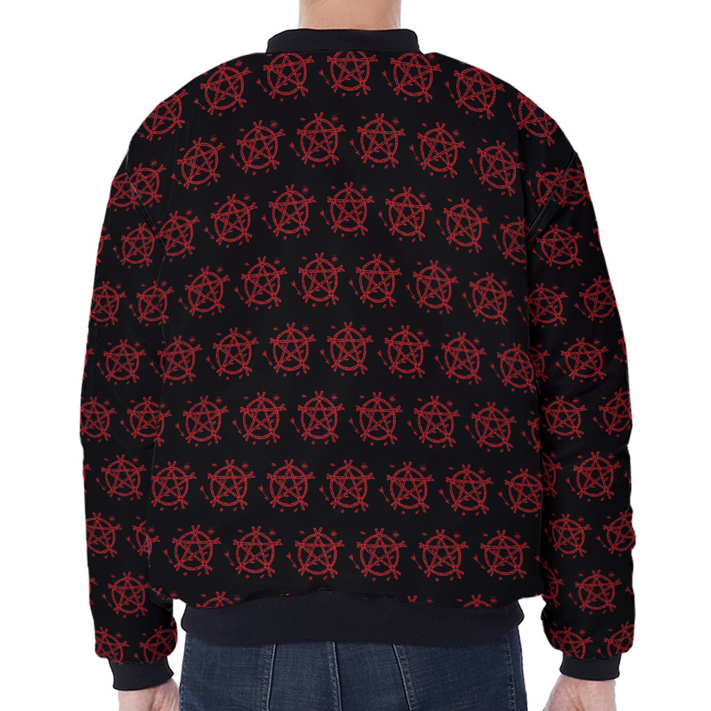 Magic Pentagram Pattern Print Zip Sleeve Bomber Jacket