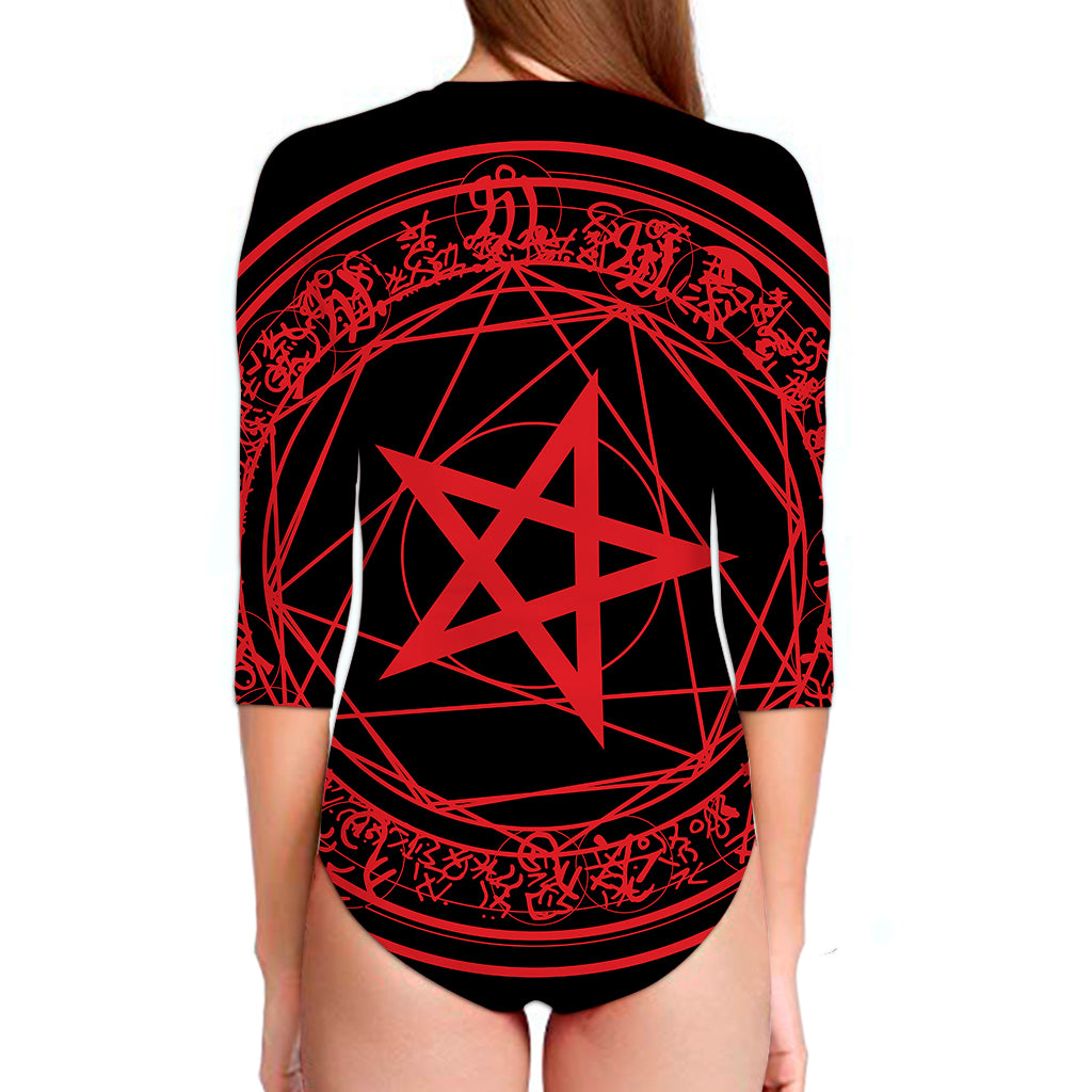 Magic Pentagram Symbol Print Long Sleeve Swimsuit