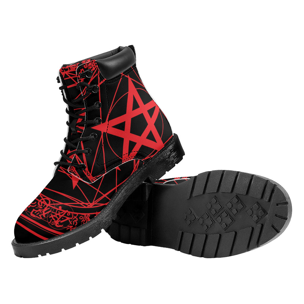 Magic Pentagram Symbol Print Work Boots