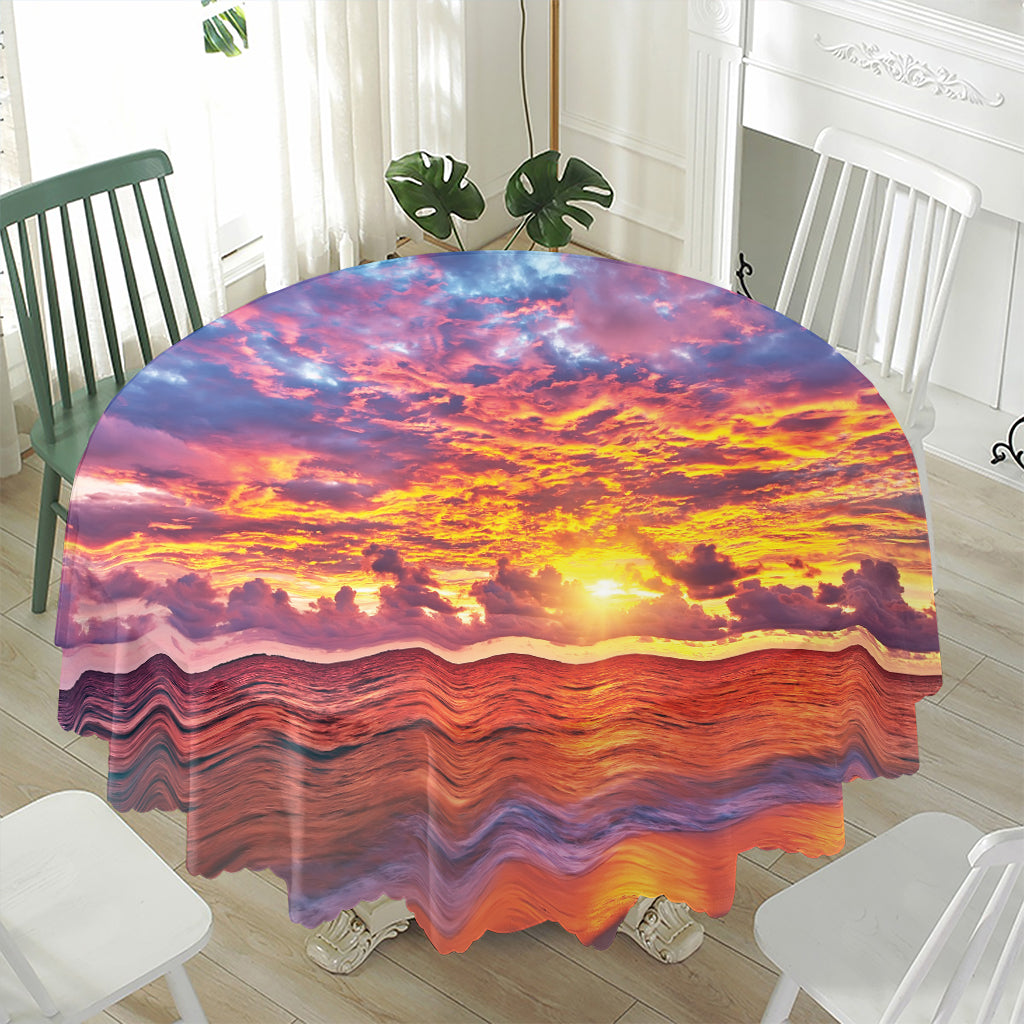 Maldives Sunset Print Waterproof Round Tablecloth