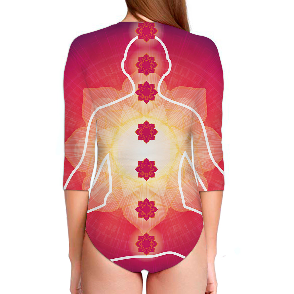 Mandala Chakras Aura Print Long Sleeve Swimsuit