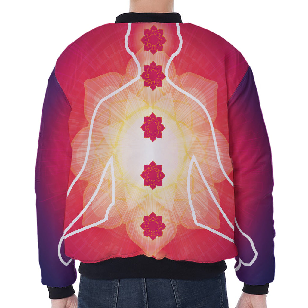 Mandala Chakras Aura Print Zip Sleeve Bomber Jacket